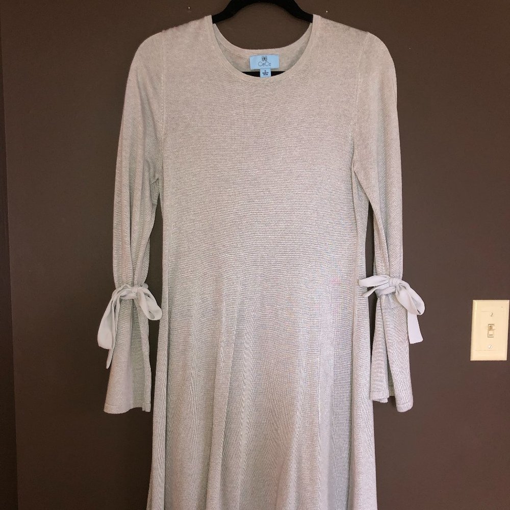 Tie Bell Sleeve Stretch Knit Dress - Picture 2 of 3